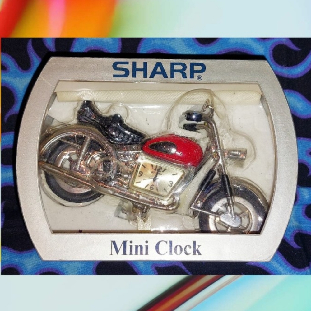 Sharp brand Small Black/Silver/Red Mini Motorcycle Battery Operated Analog Clock
